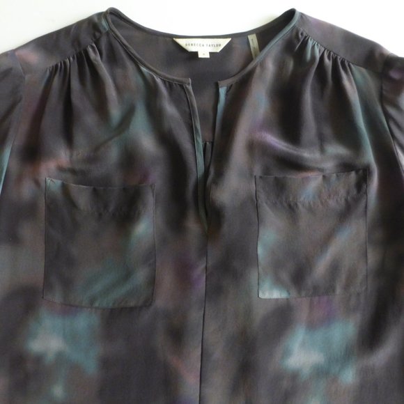 Rebecca Taylor Long Sleeved Tie Die Eggplant Purple Silk Blouse - Picture 4 of 10